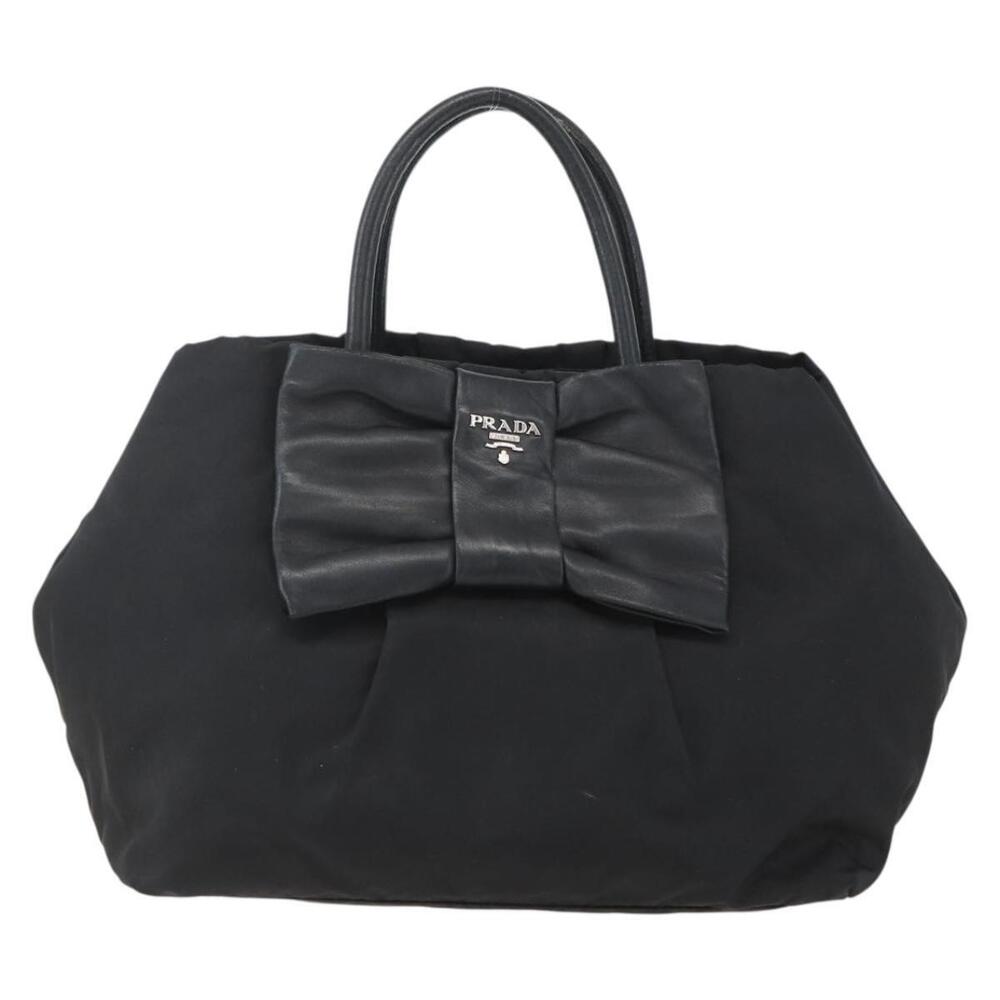 PRADA Ribbon Hand Bag Nylon Black Silver Auth 160087 - Picture 13 of 16